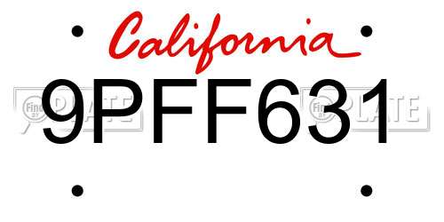 9PFF631 California License Plate