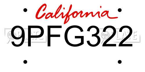 9PFG322 California License Plate