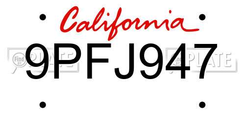 9PFJ947 California License Plate