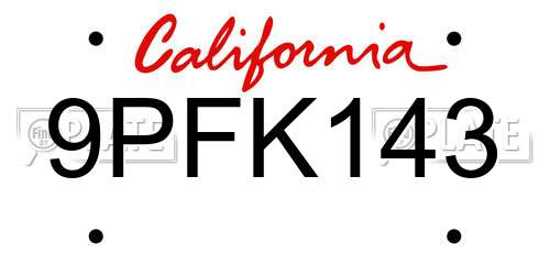 9PFK143 California License Plate