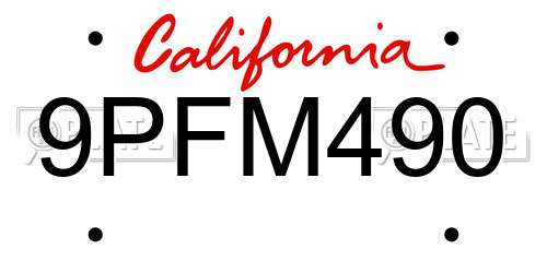 9PFM490 California License Plate