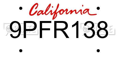9PFR138 California License Plate