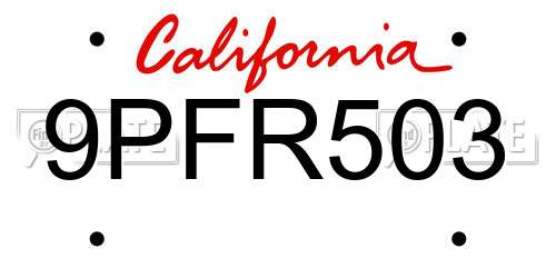 9PFR503 California License Plate