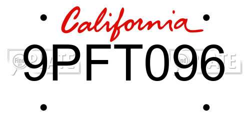 9PFT096 California License Plate