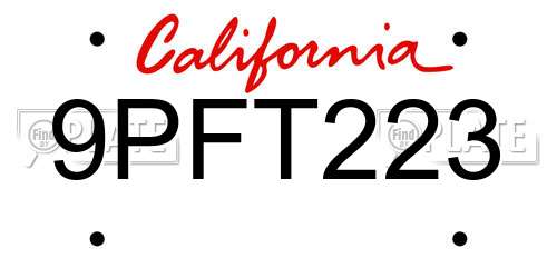 9PFT223 California License Plate