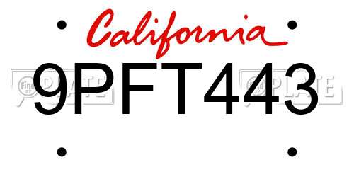 9PFT443 California License Plate