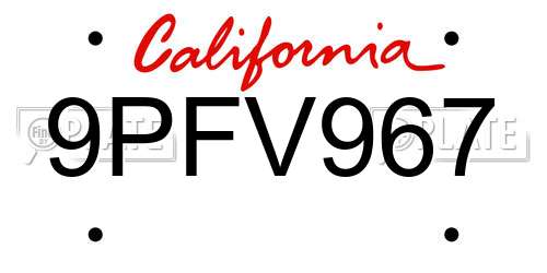 9PFV967 California License Plate