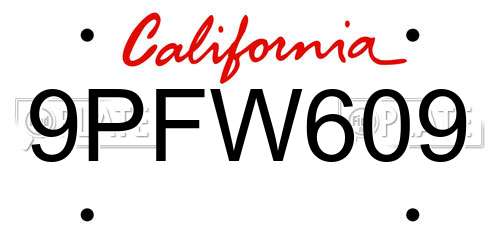 9PFW609 California License Plate