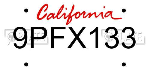 9PFX133 California License Plate