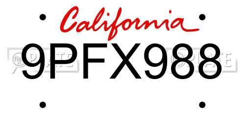 9PFX988 California License Plate