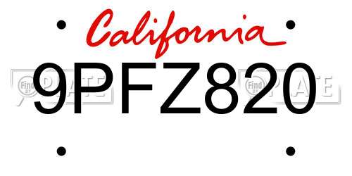 9PFZ820 California License Plate