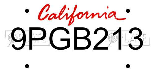 9PGB213 California License Plate
