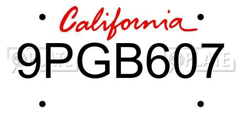 9PGB607 California License Plate
