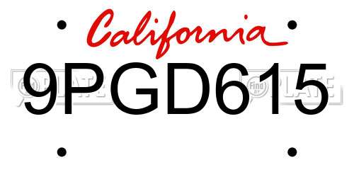 9PGD615 California License Plate