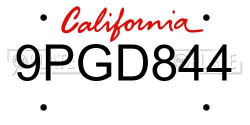 9PGD844 California License Plate