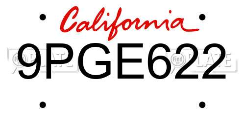 9PGE622 California License Plate