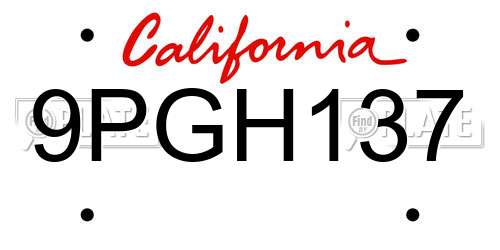 9PGH137 California License Plate