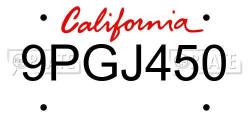9PGJ450 California License Plate