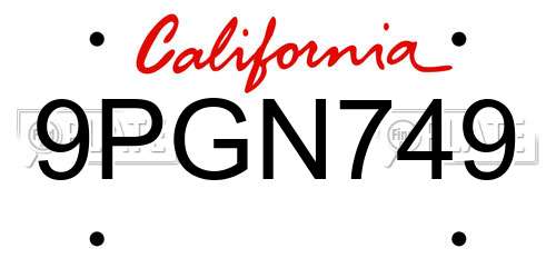 9PGN749 California License Plate