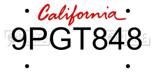 9PGT848 California License Plate