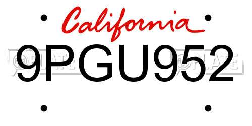 9PGU952 California License Plate