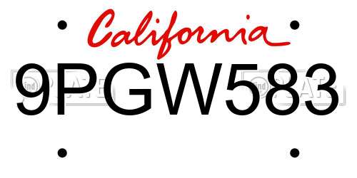 9PGW583 California License Plate