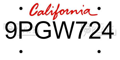 9PGW724 California License Plate