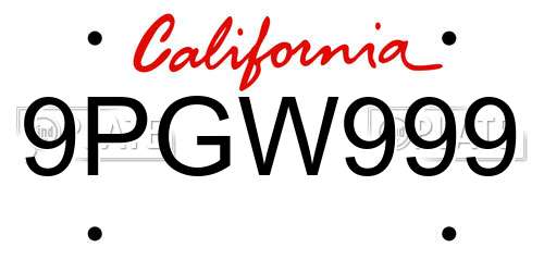 9PGW999 California License Plate