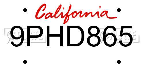 9PHD865 California License Plate