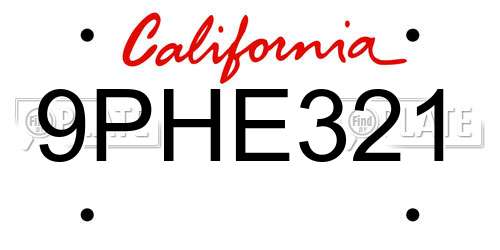 9PHE321 California License Plate