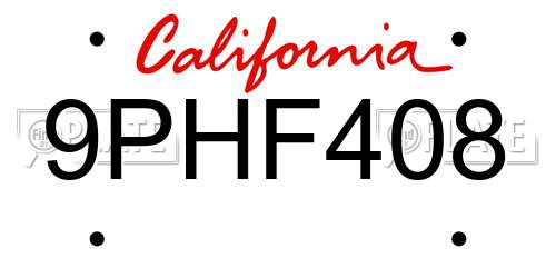 9PHF408 California License Plate