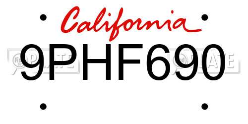 9PHF690 California License Plate