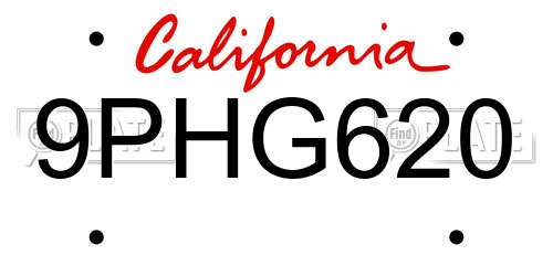 9PHG620 California License Plate