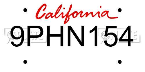 9PHN154 California License Plate