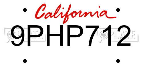 9PHP712 California License Plate