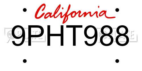 9PHT988 California License Plate