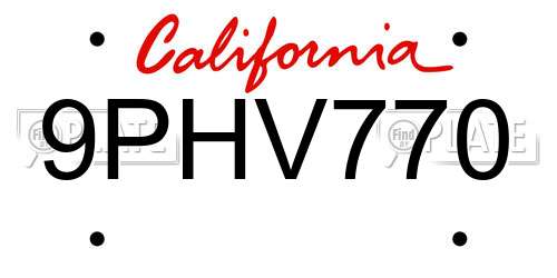 9PHV770 California License Plate