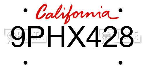 9PHX428 California License Plate