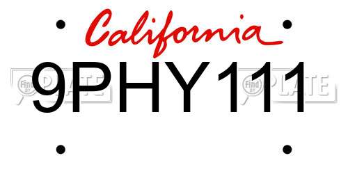 9PHY111 California License Plate