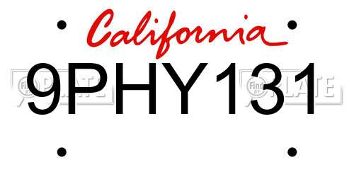 9PHY131 California License Plate