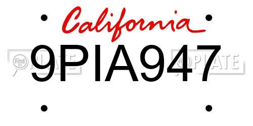 9PIA947 California License Plate