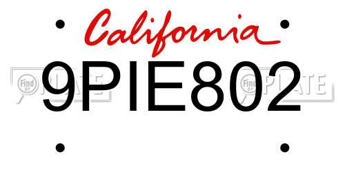 9PIE802 California License Plate