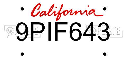 9PIF643 California License Plate