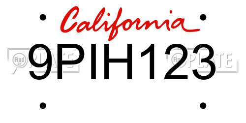 9PIH123 California License Plate