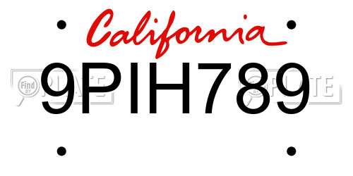 9PIH789 California License Plate