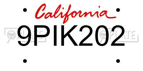9PIK202 California License Plate