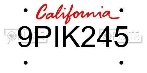 9PIK245 California License Plate