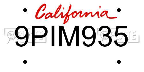 9PIM935 California License Plate