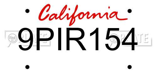 9PIR154 California License Plate