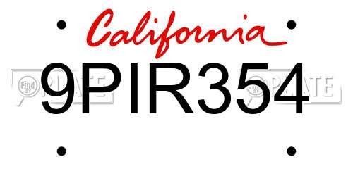 9PIR354 California License Plate